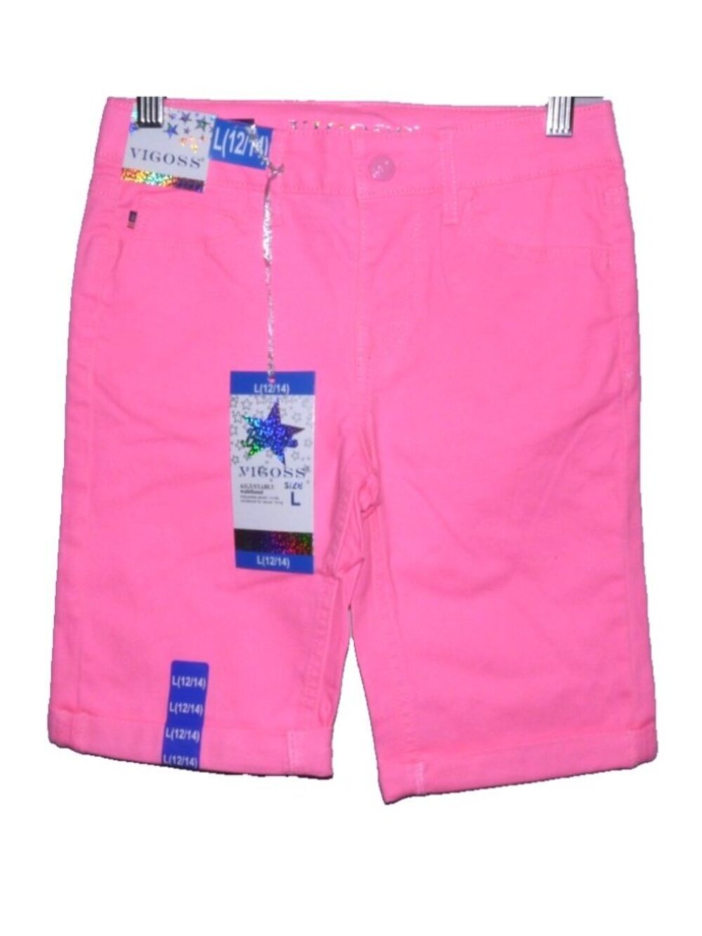 Vigoss bright pink jean Bermuda shorts 8" inseam Girl's L 12/14 New